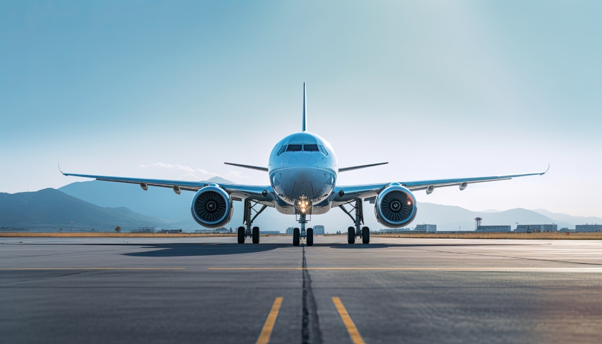 Avion de ligne vu de face sur une piste, illustrant le diagnostic des nuisances sonores.